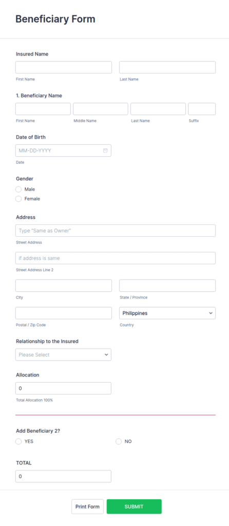 Beneficiary Forms Printable Employment Benefitciary Form: Fill Out