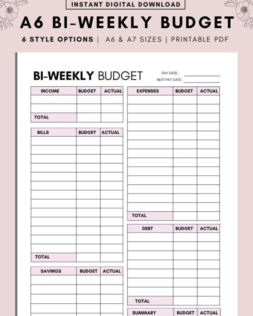 Bi Weekly Budget Planner Printable