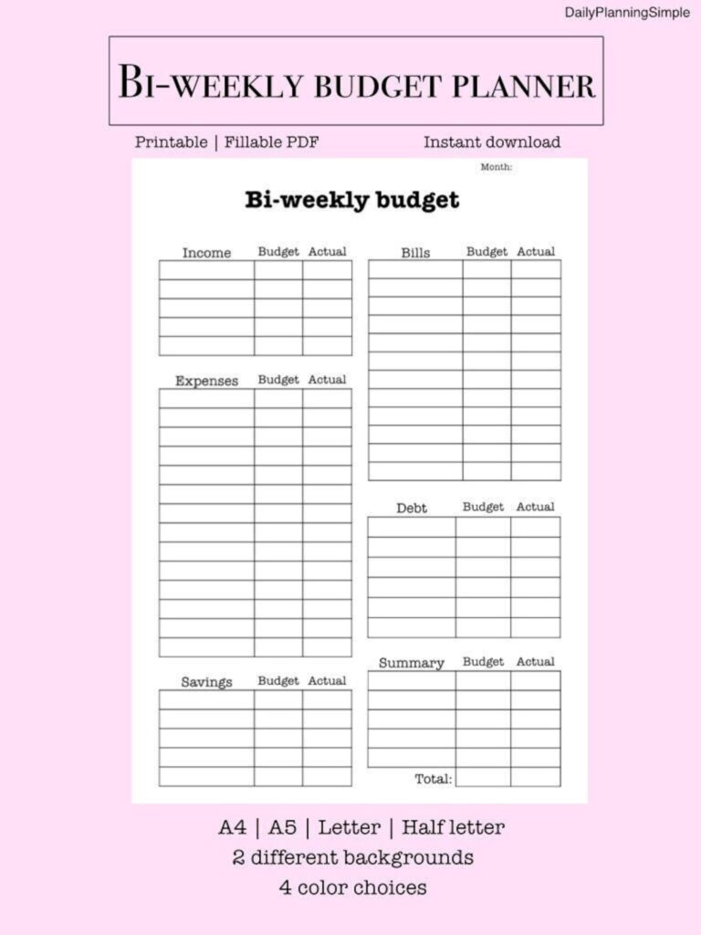 Bi-weekly Budget Planner Printable Finance Planner Budget - Etsy