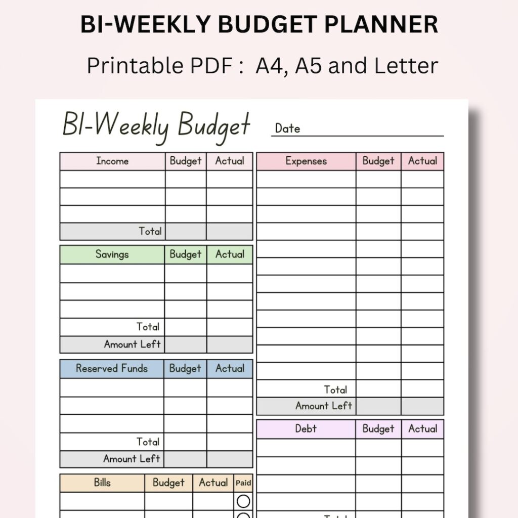 Bi-weekly Budget Printable, Bi Weekly Budget Planner PDF, Budget ...
