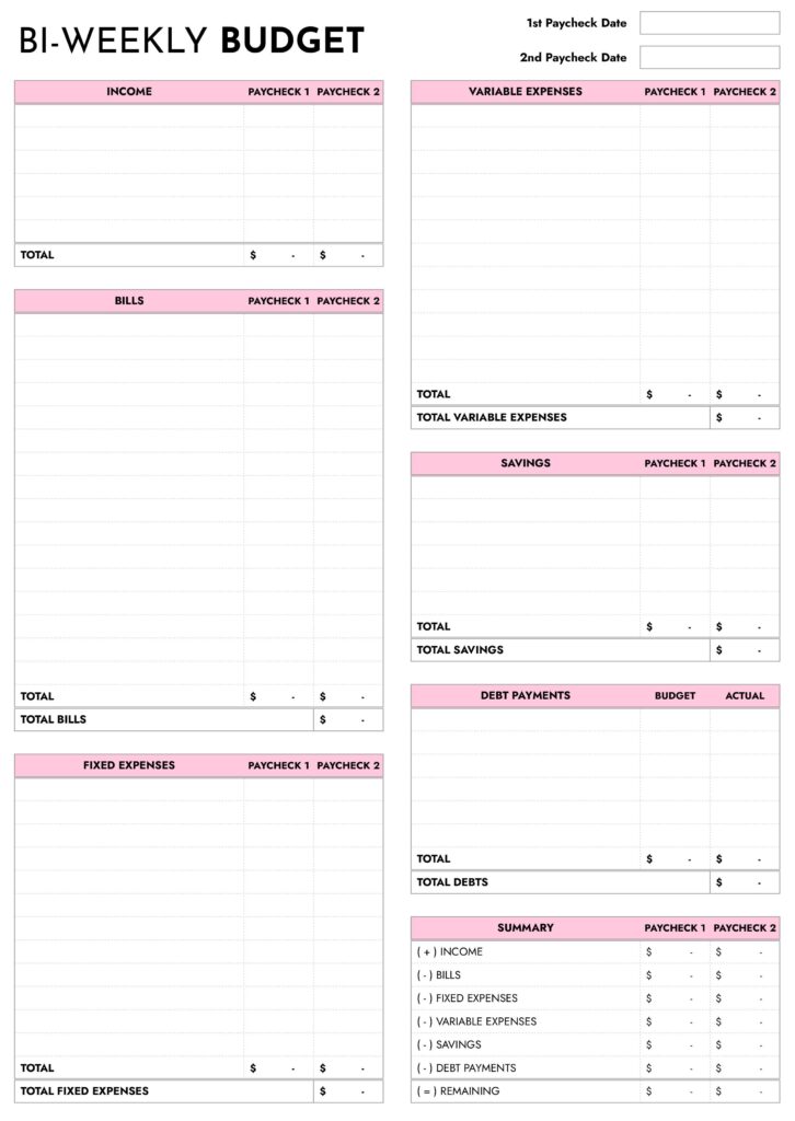 Biweekly budget template printable – Artofit