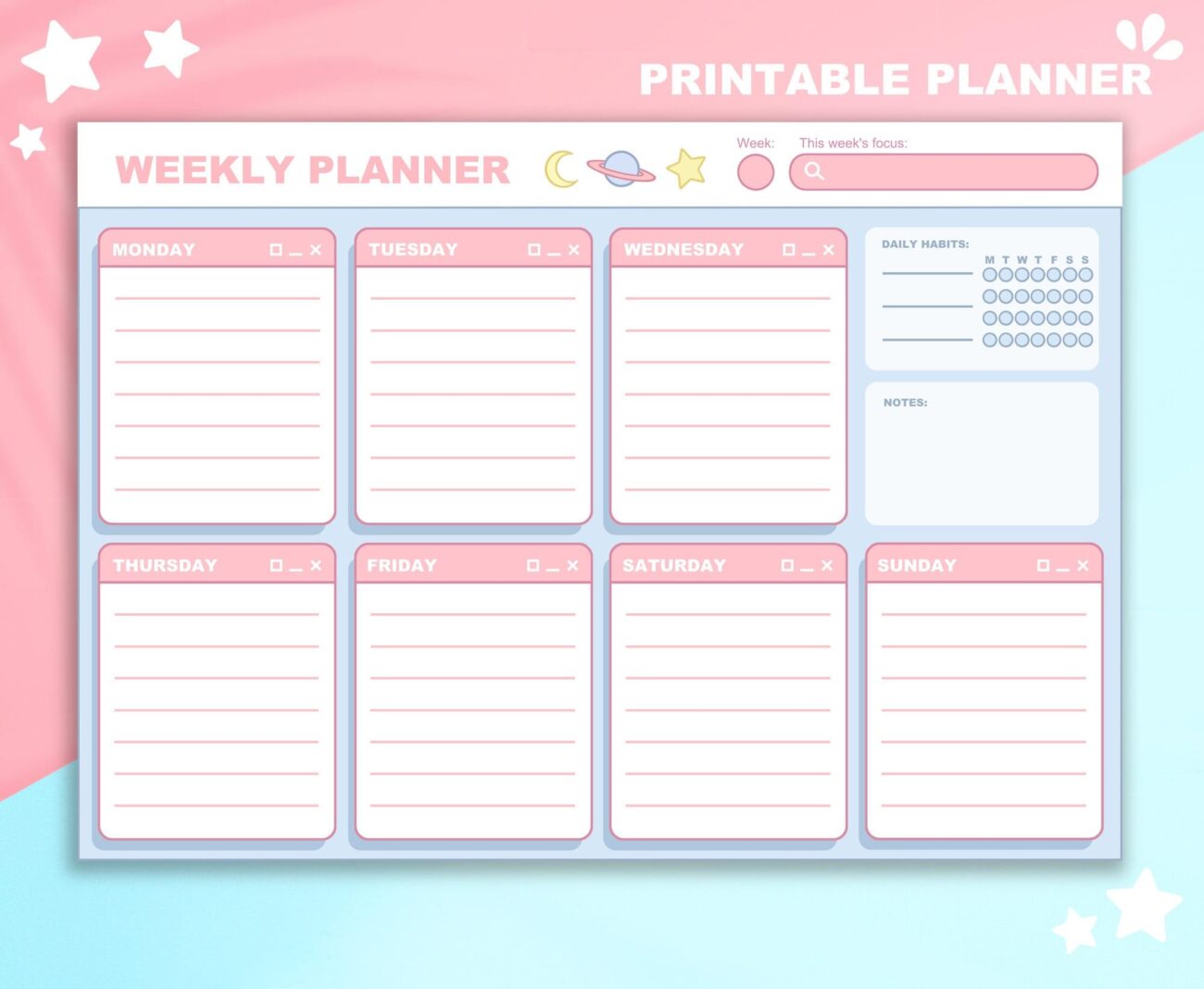 Blank Cute Weekly Planner Template - Cute Weekly Planner Template Cute Vector Weekly Planner Template