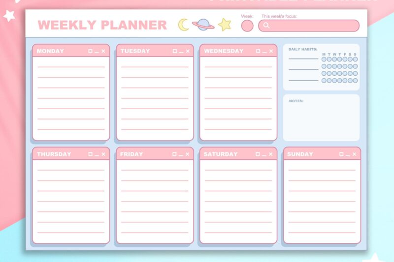 Blank Cute Weekly Planner Template