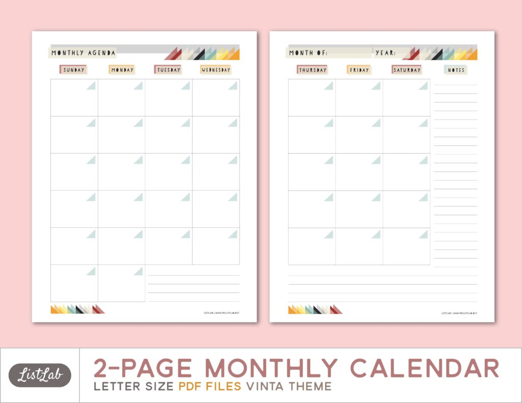 Colorful Striped 2 Page Monthly Planner