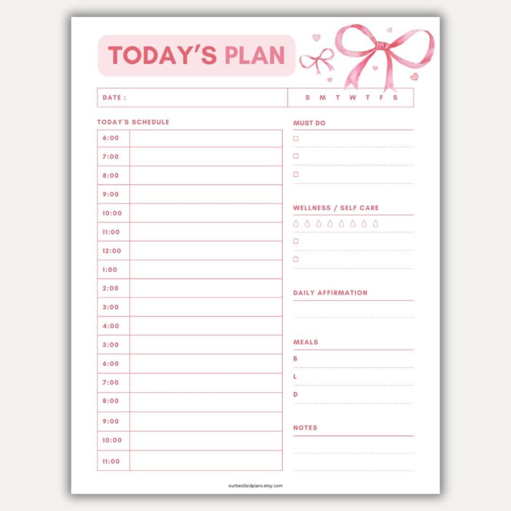 Cute Daily Planner Page Printable PDF Template With Hourly Layout and ...