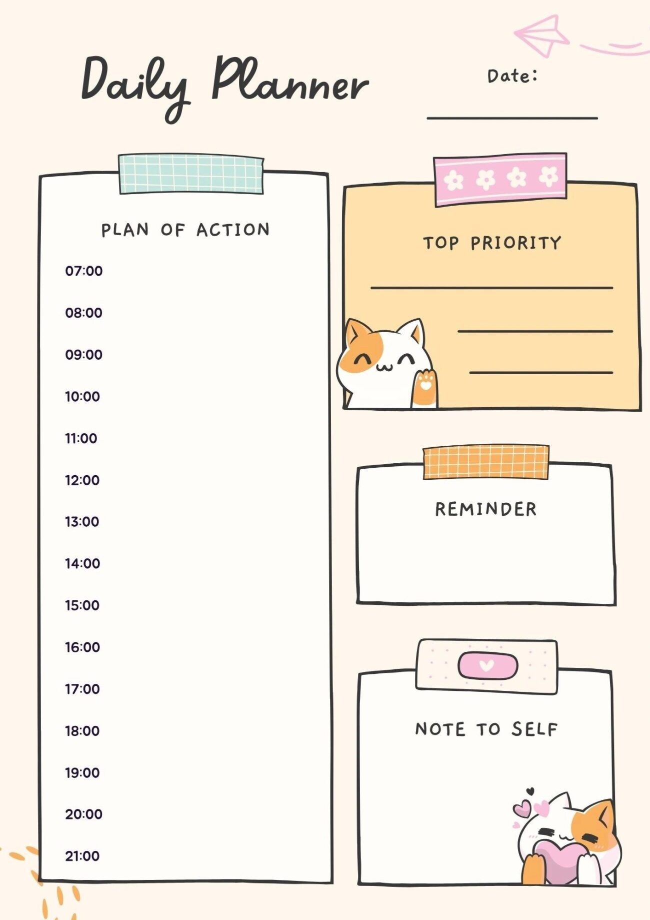 Cute Daily Planner Template Free - 10 cute printable daily planners with time slots – Artofit
