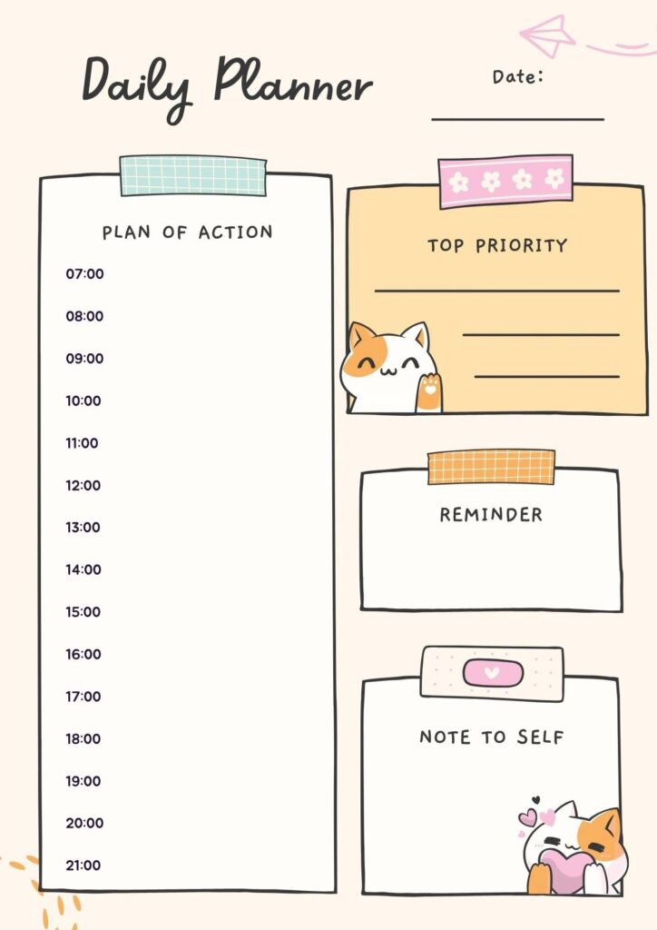Cute Daily Planner Template Free - 10 cute printable daily planners with time slots – Artofit
