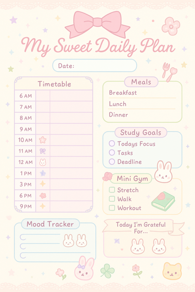 Cute Daily Planner Template Printable - Cute Daily schedule Template | My daily schedule template, Cute daily ...