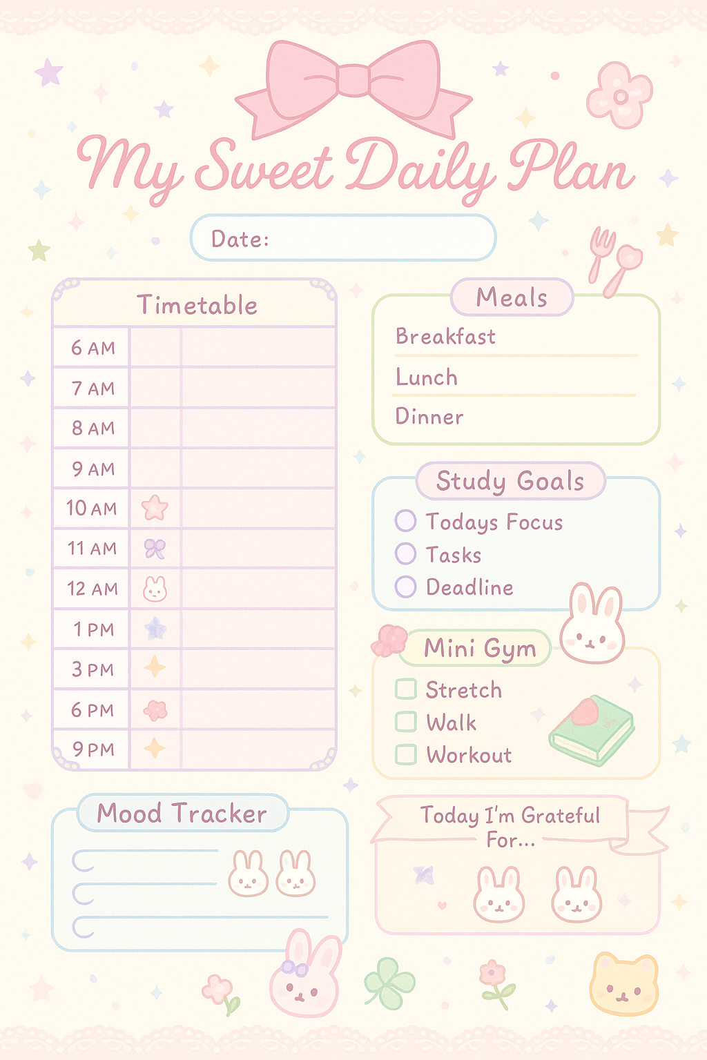 Cute Daily Planner Template Printable - Cute Daily schedule Template | My daily schedule template, Cute daily ...