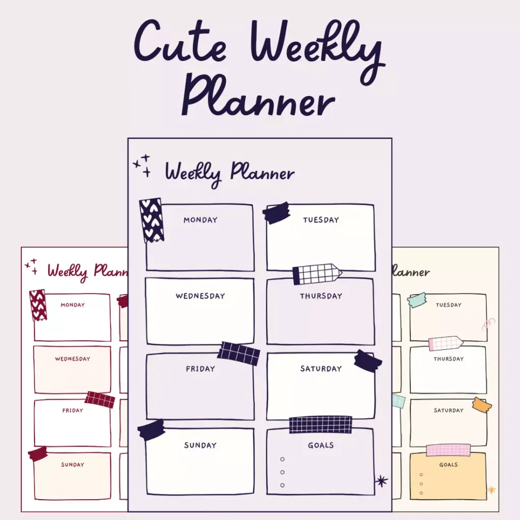Cute Weekly Planner Templates Cute Blank Week Calender Templates