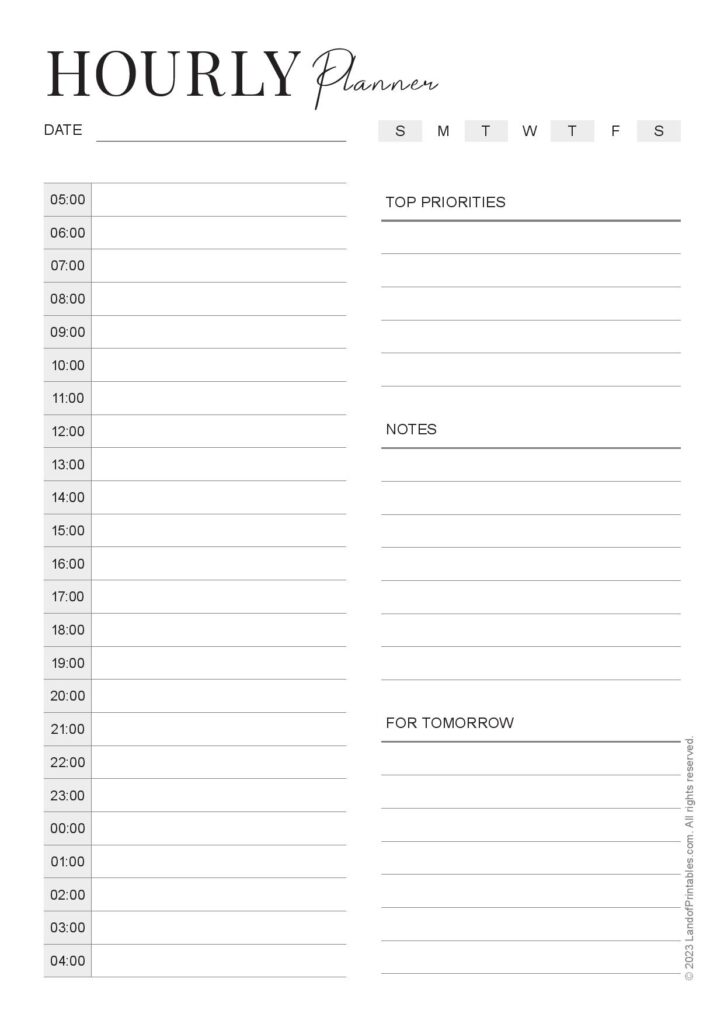 Daily Hourly Planner Free Printable – Download Your Free Quarterly Planner – Land of Printables Daily Hourly Planner Free Printable - Download Your Free Quarterly Planner - Land of Printables