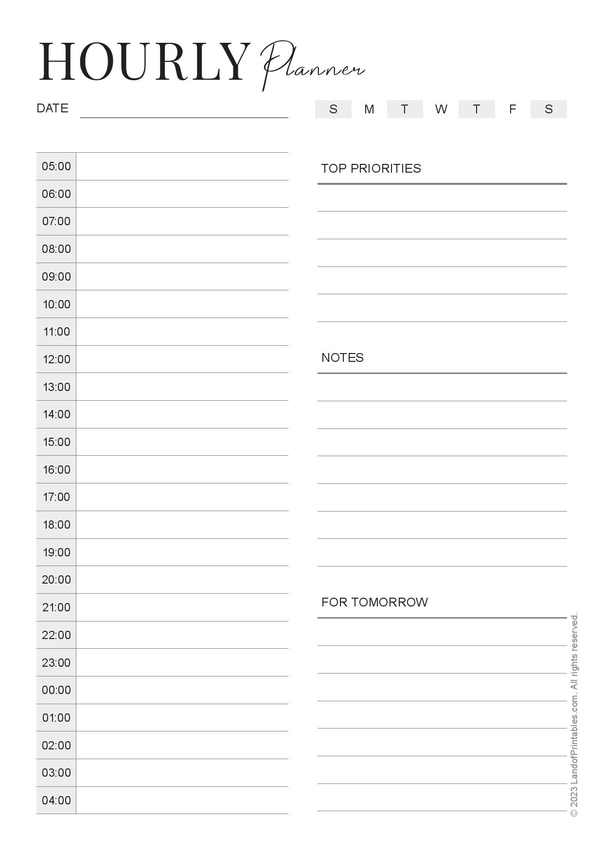 Daily Hourly Planner Free Printable - Download Your Free Quarterly Planner - Land of Printables