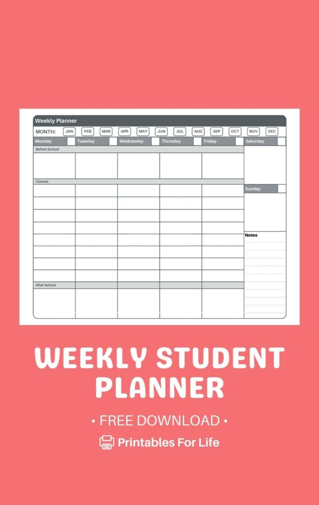 Daily Planner Printable For Students – FREE One-Page Weekly Student Planner Printable Daily Planner Printable For Students - FREE One-Page Weekly Student Planner Printable