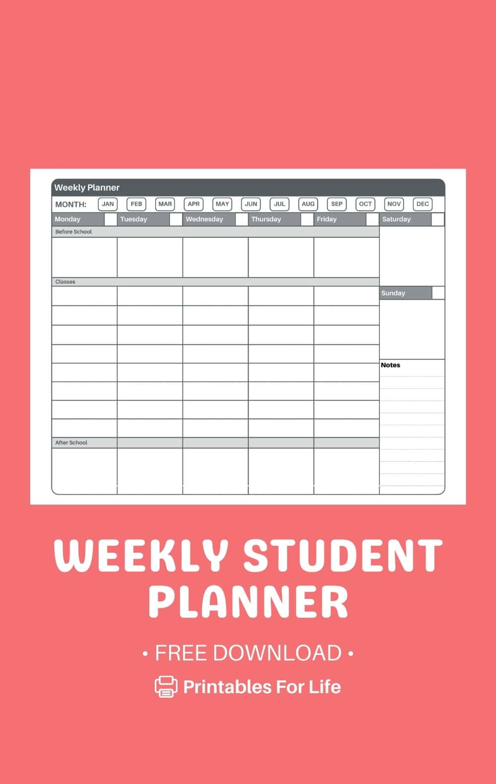 Daily Planner Printable For Students - FREE One-Page Weekly Student Planner Printable
