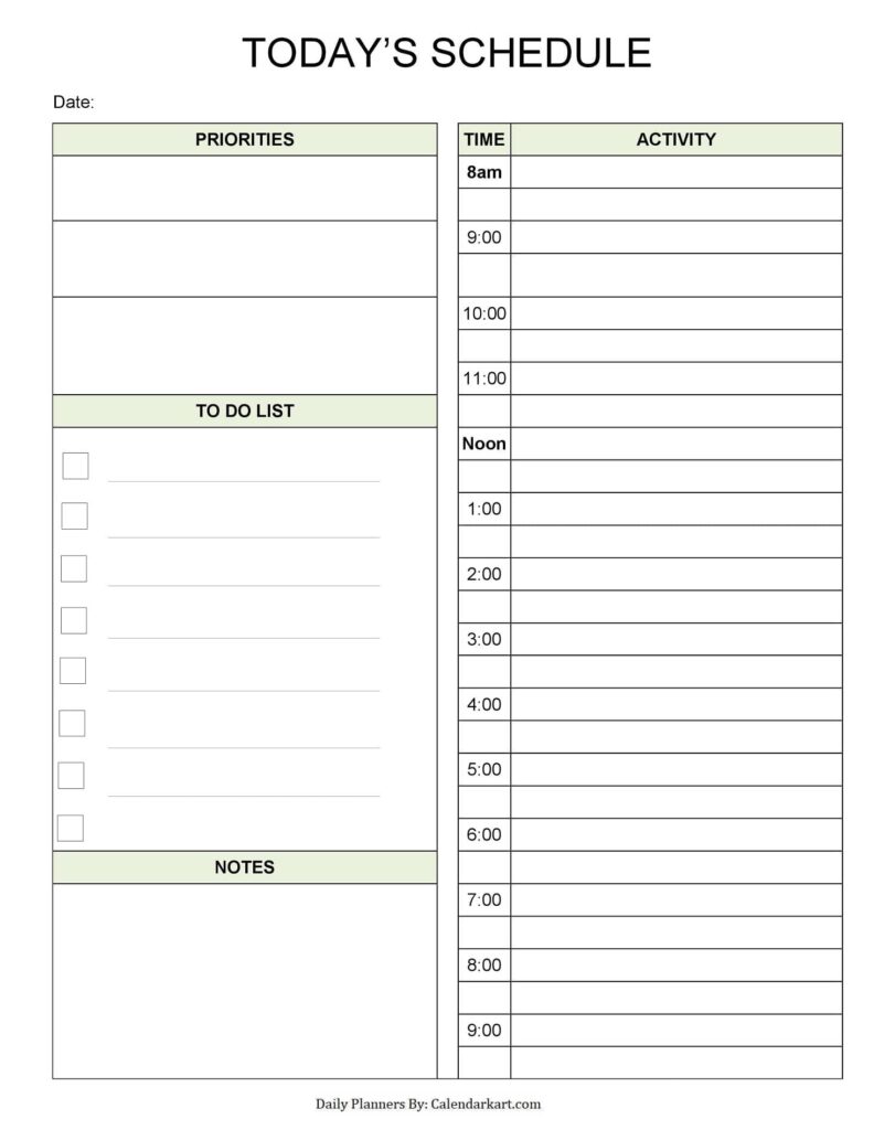 Daily Schedule Free Printable Daily Planner Template Free Printable ...