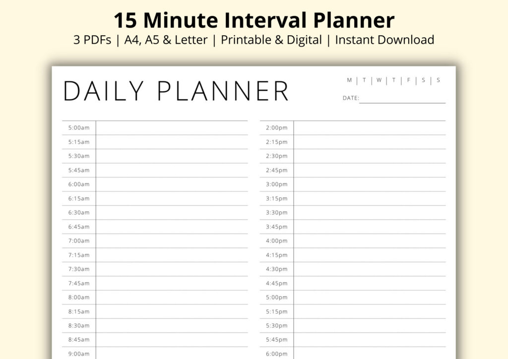 Daily Schedule Template 15 Minute Intervals Daily Schedule Template 15 Minute Intervals