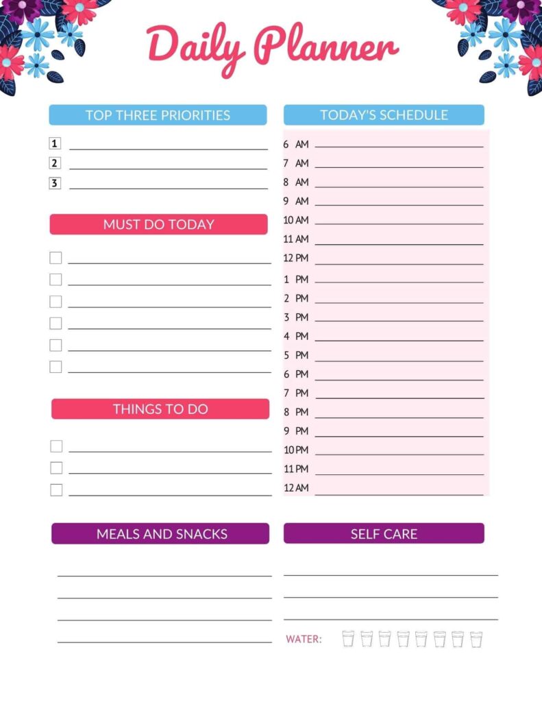 Daily Schedule Template Printable