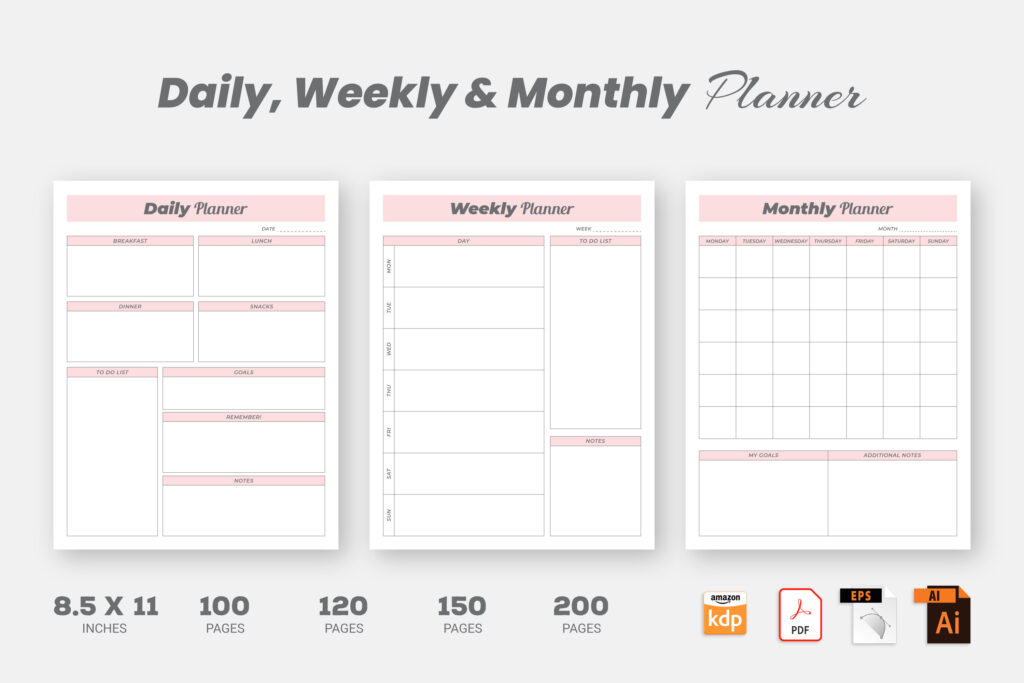 Daily Weekly Monthly Planner-Printable Grafica di BEST KDP · Creative ...