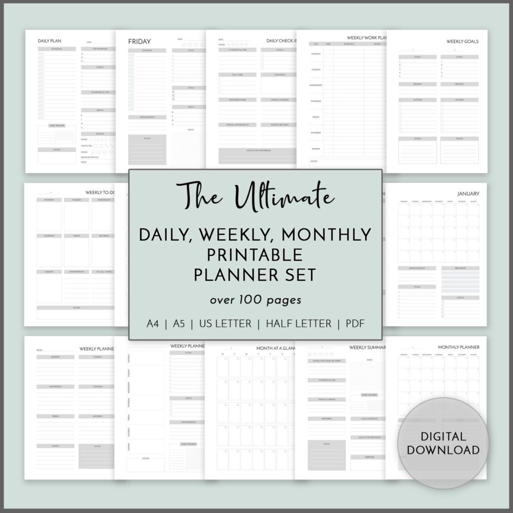 Daily, Weekly, Monthly Planner Printable Set - Printable Planners