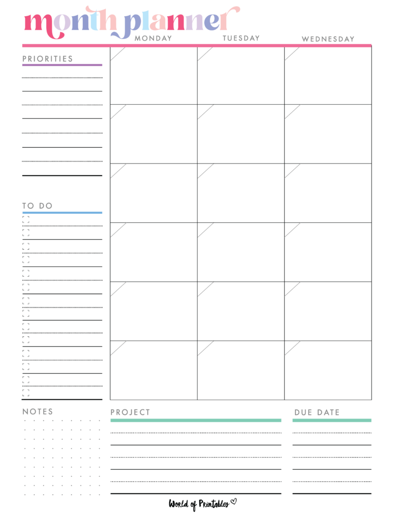Day Planner Monthly Calendar Printable - FREE Printable Monthly Planners - World of Printables