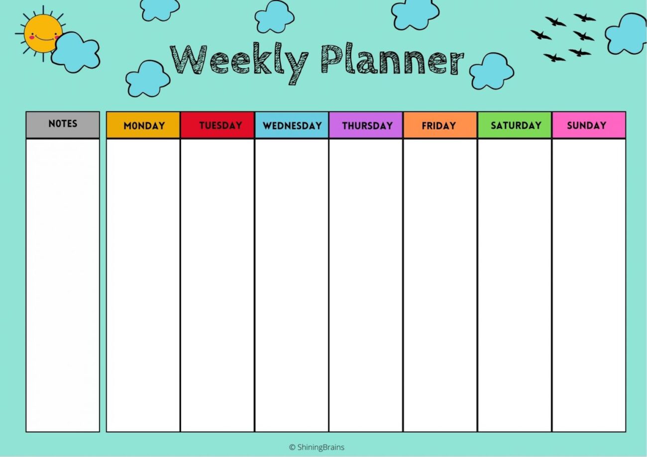 Downloadable Children's Weekly Planner Template - Printable Children's Weekly Planner Template