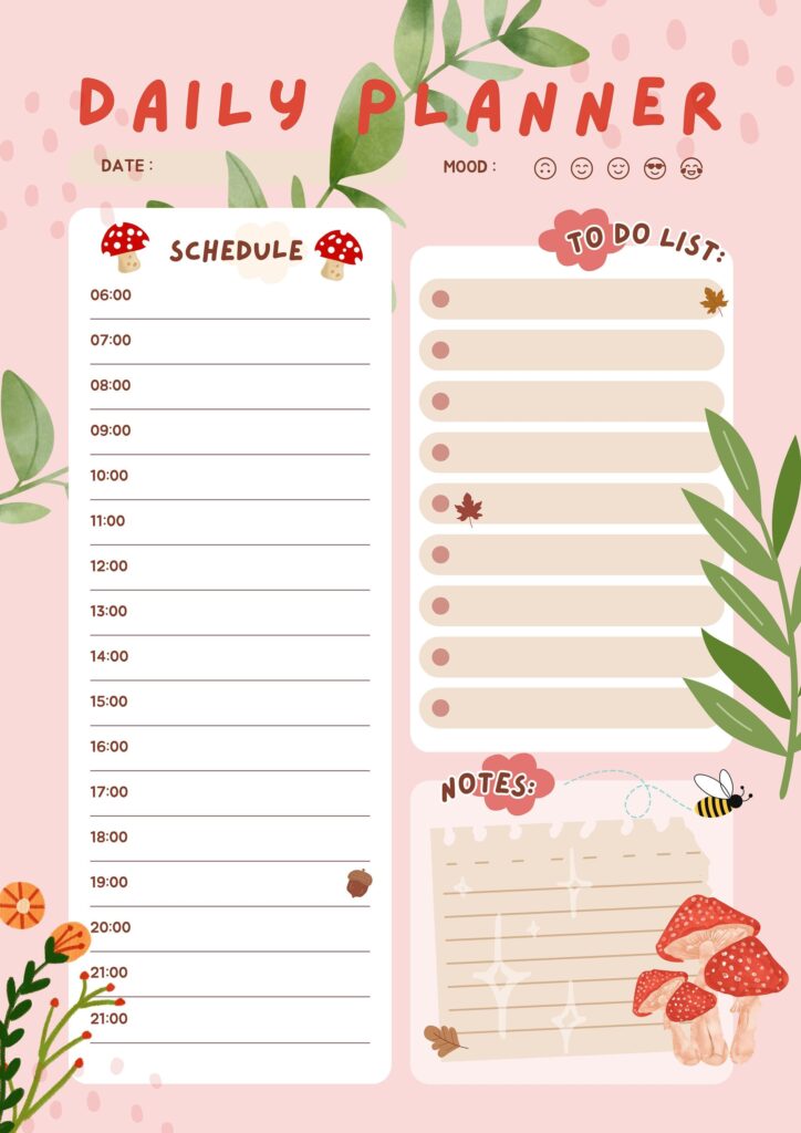 Downloadable Cute Daily Planner Template - Cute Springtime Daily Planner | Planner Ideas | Digital Planner | Cute ...