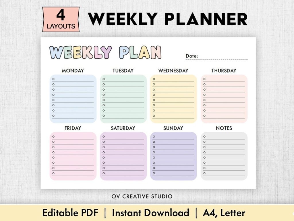 Editable Weekly Planner Template Free - Printable Editable Weekly Planner Template Templates For Business