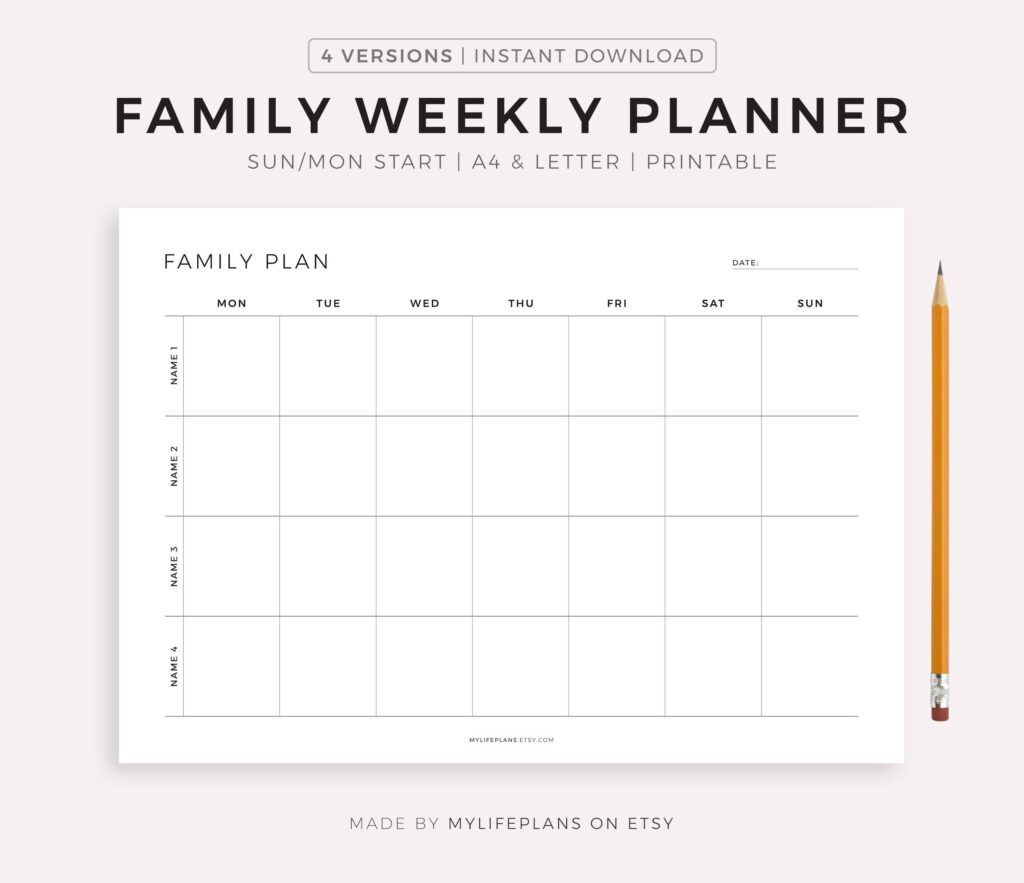 Family Weekly Planner Printable Landscape Family Schedule - Etsy