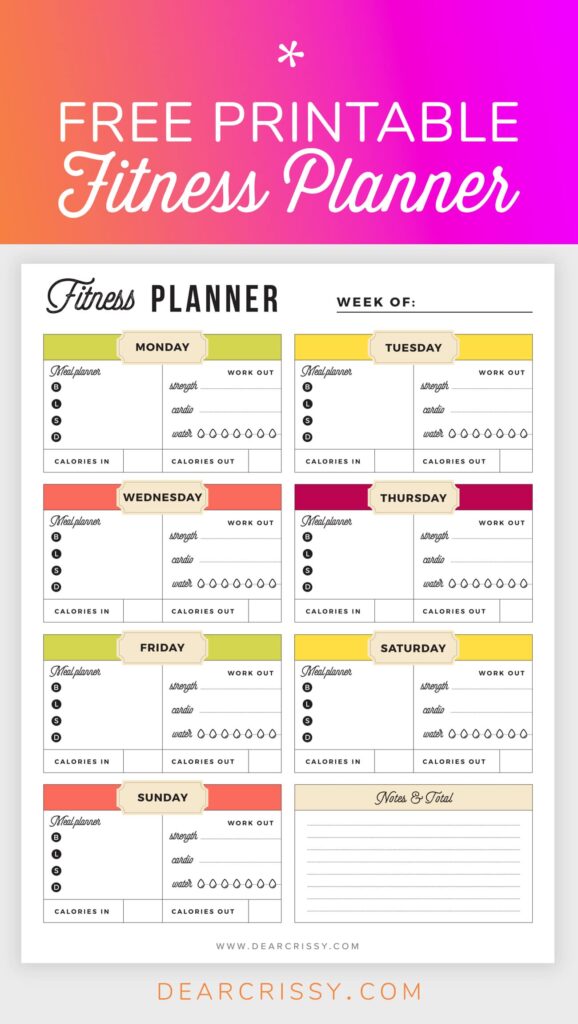Fitness Planner Printable Fitness Planner Printable