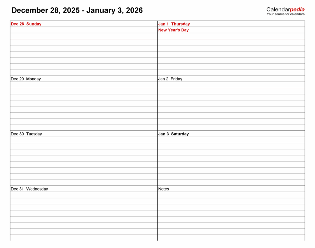 Free 2026 Weekly Planner Template