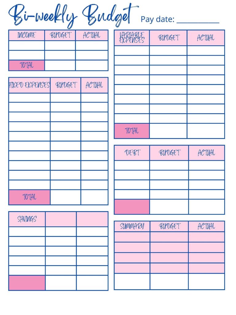 Free Bi Weekly Budget Planner - Biweekly Budget Planner - Minimalist Weekly Planner