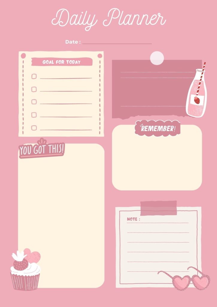 Free Cute Daily Planner Template - Printable pink cute daily planner – Artofit