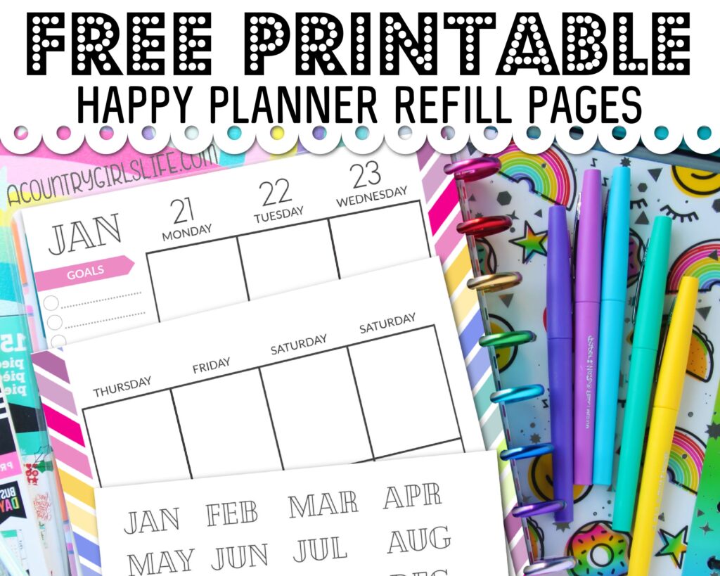 Free Happy Planner Classic Printables - FREE Printable Happy Planner Pages Inserts Refills for Classic Size ...