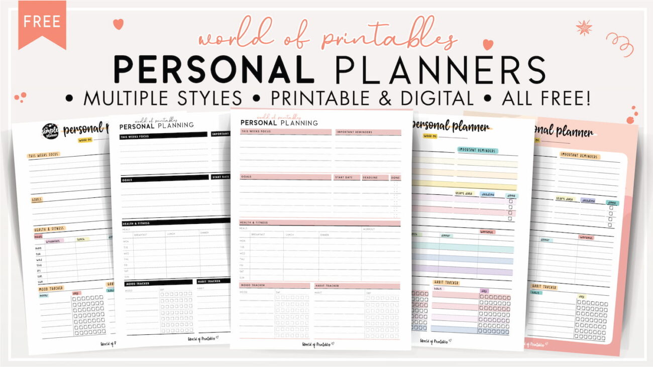 Free Personal Size Planner Printables - Personal Planner Printables