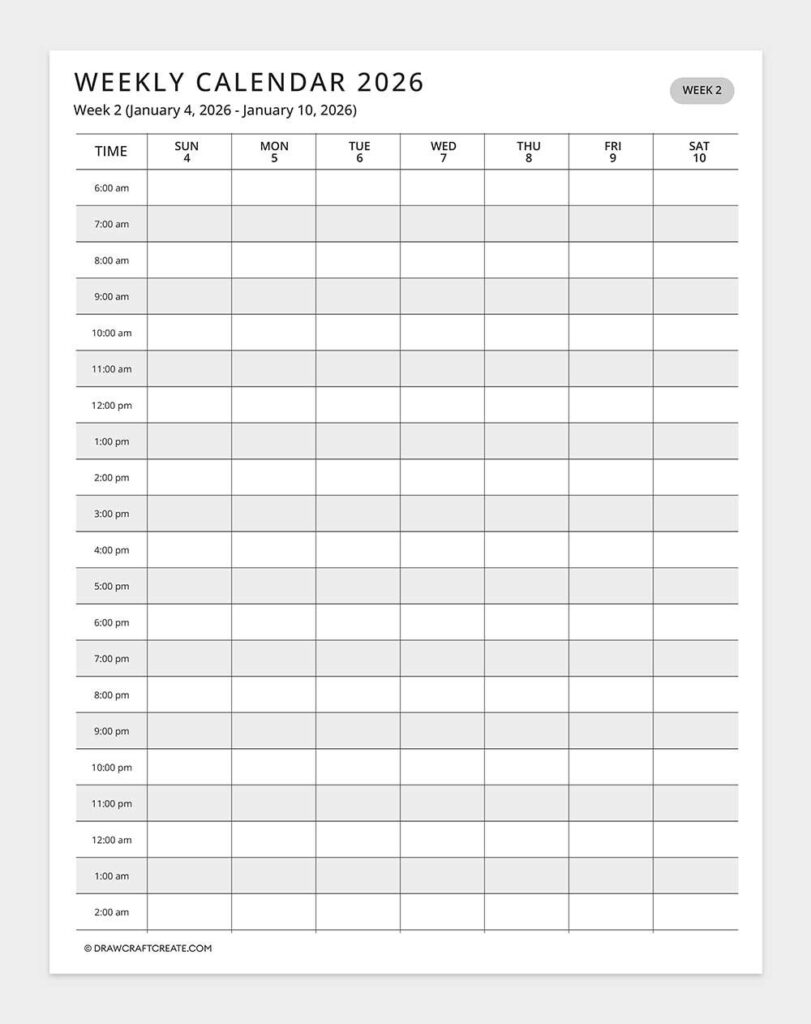 Free Printable 2026 Weekly Planner - Free Printable 2026 Weekly Calendar - Draw Craft Create