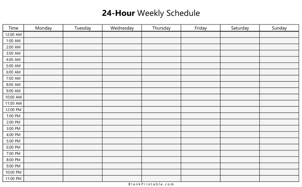 Free Printable 24 Hour Planner - 24 Hour Daily Schedule Template