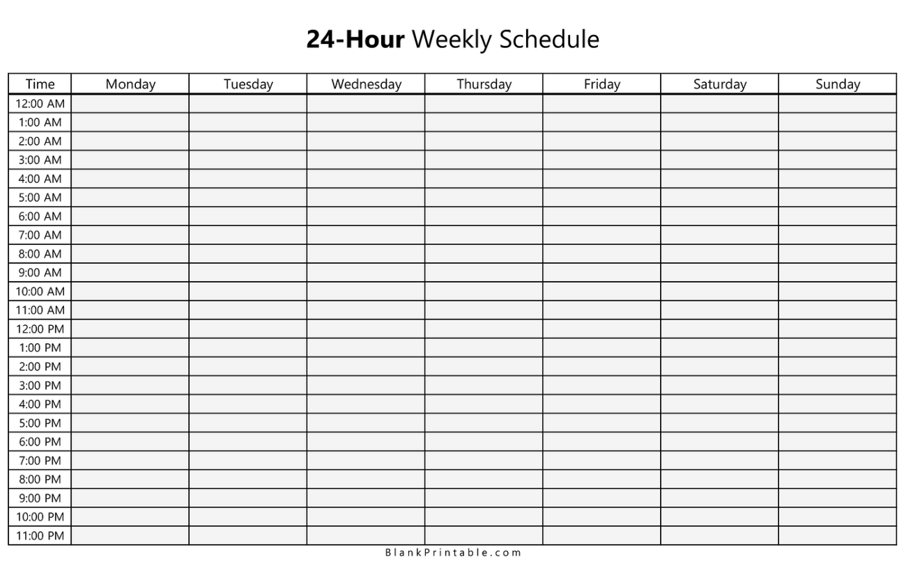 Free Printable 24 Hour Planner - 24 Hour Daily Schedule Template