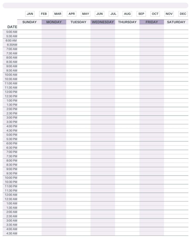 Free Printable 24 Hour Weekly Planner - 24 Hour Weekly Planner Printableweekly Time Sheet Printable