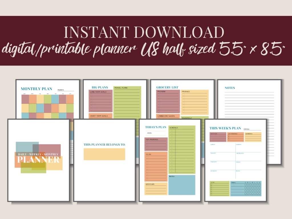 Free Printable 5.5x8.5 Planner Pages - Newport 5.5" X 8.5" Printable Planner PDF - Daily, Weekly, Monthly, & 5 ...