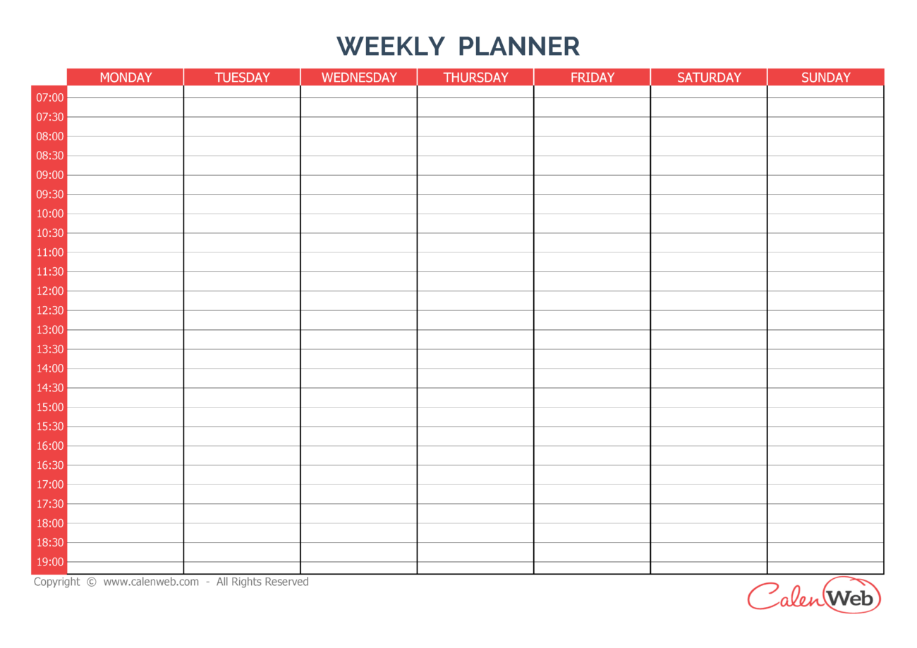 Free Printable 7 Day Weekly Planner - 7 Day Printable Calendar