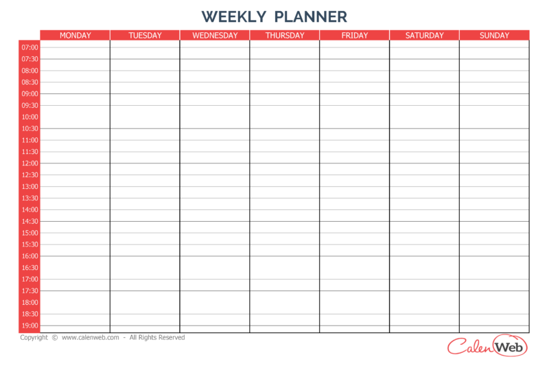 Free Printable 7 Day Weekly Planner