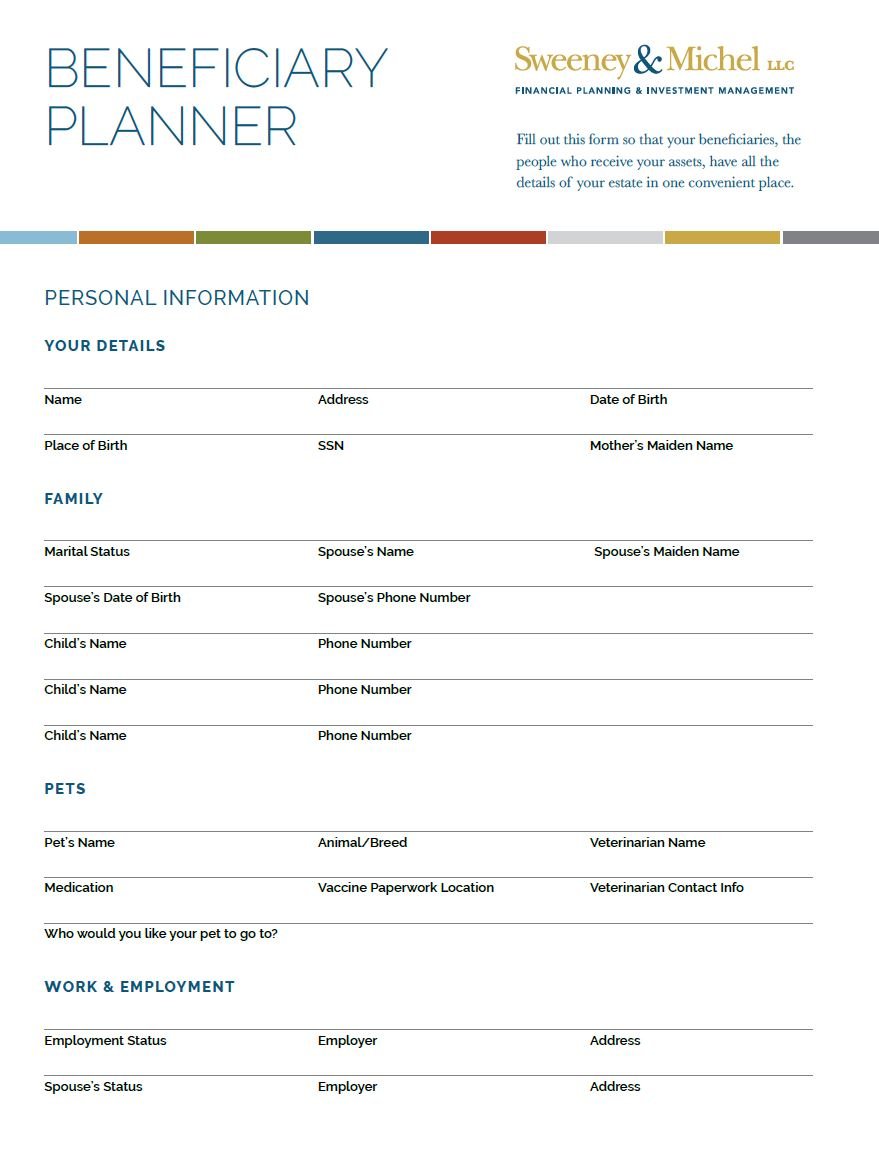 Free Printable Beneficiary Planner Template - Your Fillable Beneficiary Planner