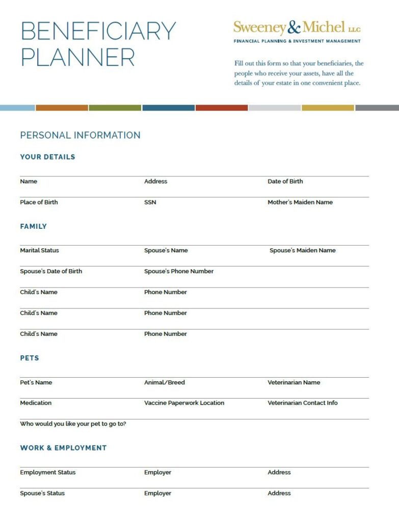 Free Printable Beneficiary Planner Word - Your Fillable Beneficiary Planner
