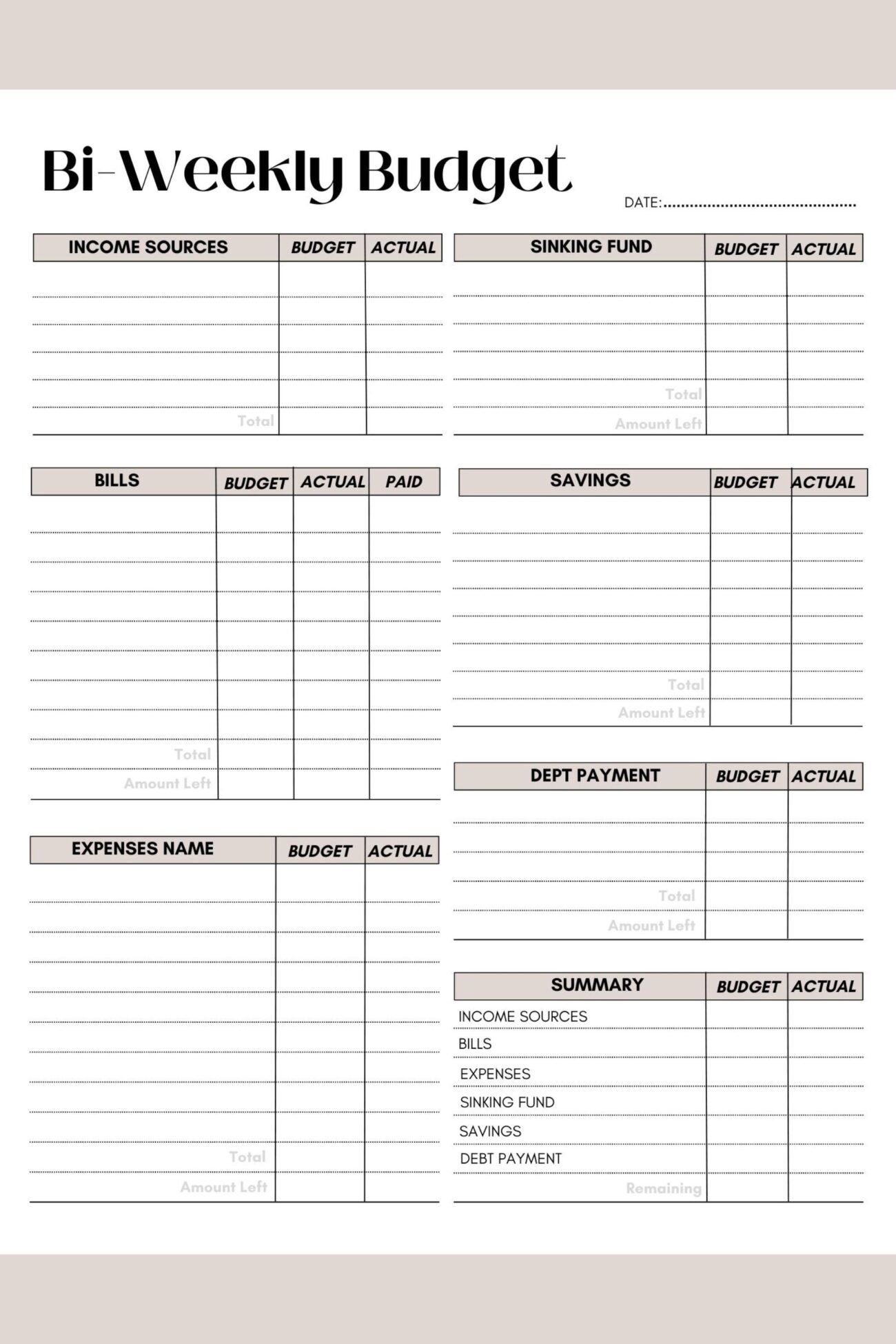 Free Printable Bi Weekly Budget Planner - Bi weekly budget planner templates – Artofit