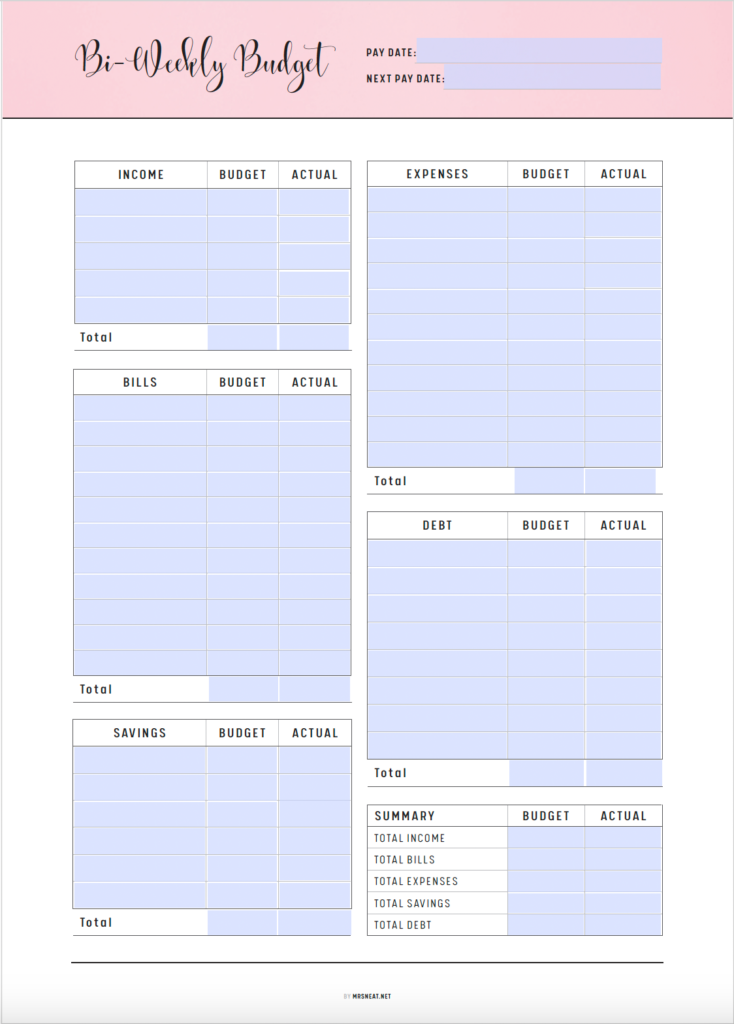 Free Printable Bi Weekly Budget Template | Fanny Printable