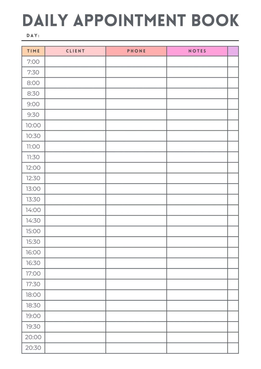 Free Printable Daily Appointment Planner - Free Plan Template