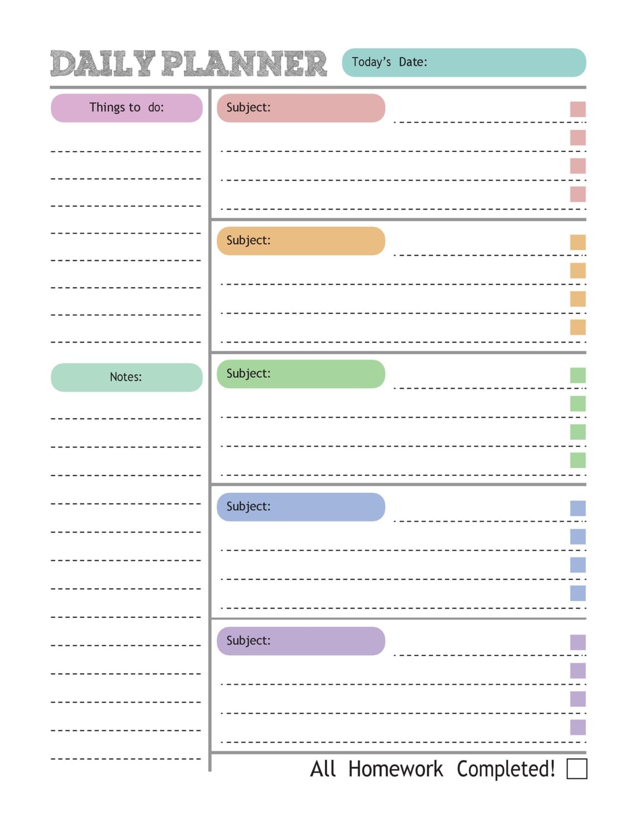 Free Printable Daily Homework Planner - Homework Planner Printable
