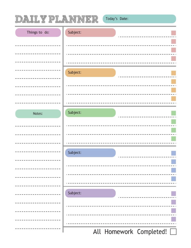 Free Printable Daily Homework Planner – Homework Planner Printable Free Printable Daily Homework Planner - Homework Planner Printable
