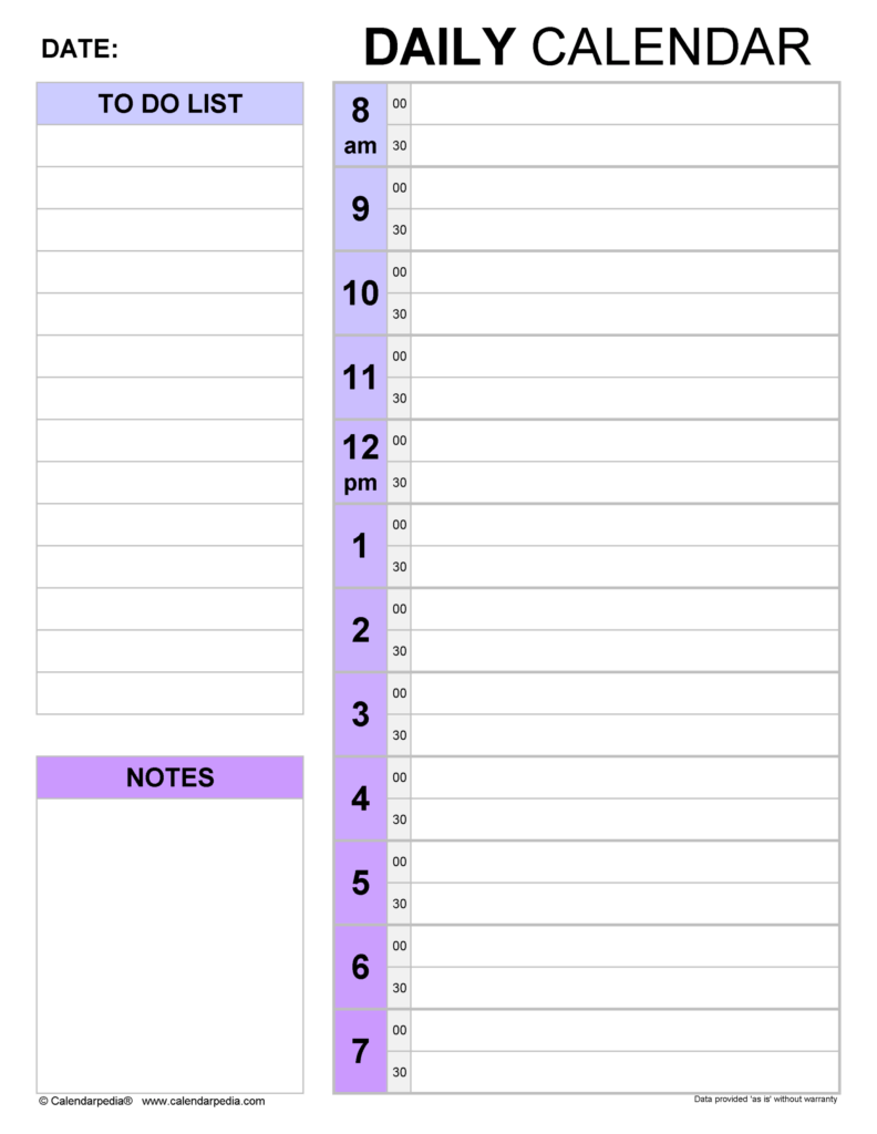 Free Printable Daily Planner 30 Minute Intervals – Printable Blank Daily Calendar With Times Free Printable Daily Planner 30 Minute Intervals - Printable Blank Daily Calendar With Times