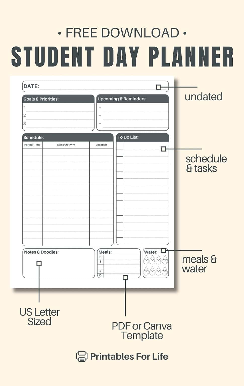 Free Printable Daily Planner For Students - Daily Student Planner Free Printable PDF